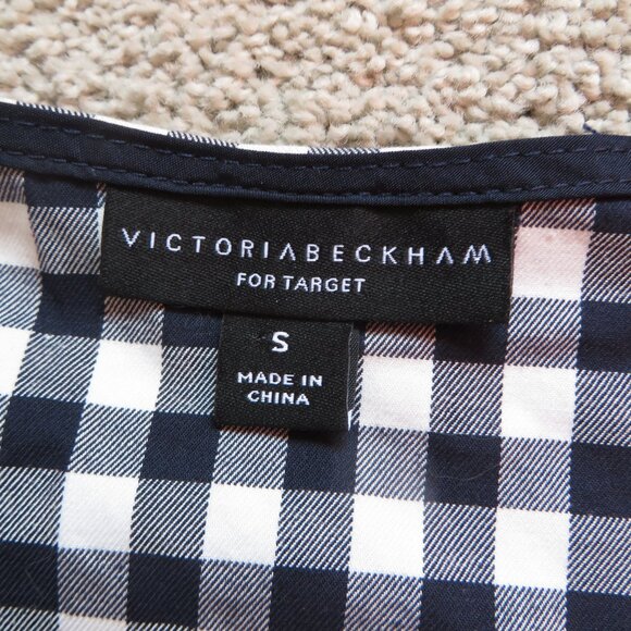 Victoria Beckham for Target Womens Blouse Size S White/Black Checkered/Gingham - Picture 7 of 9